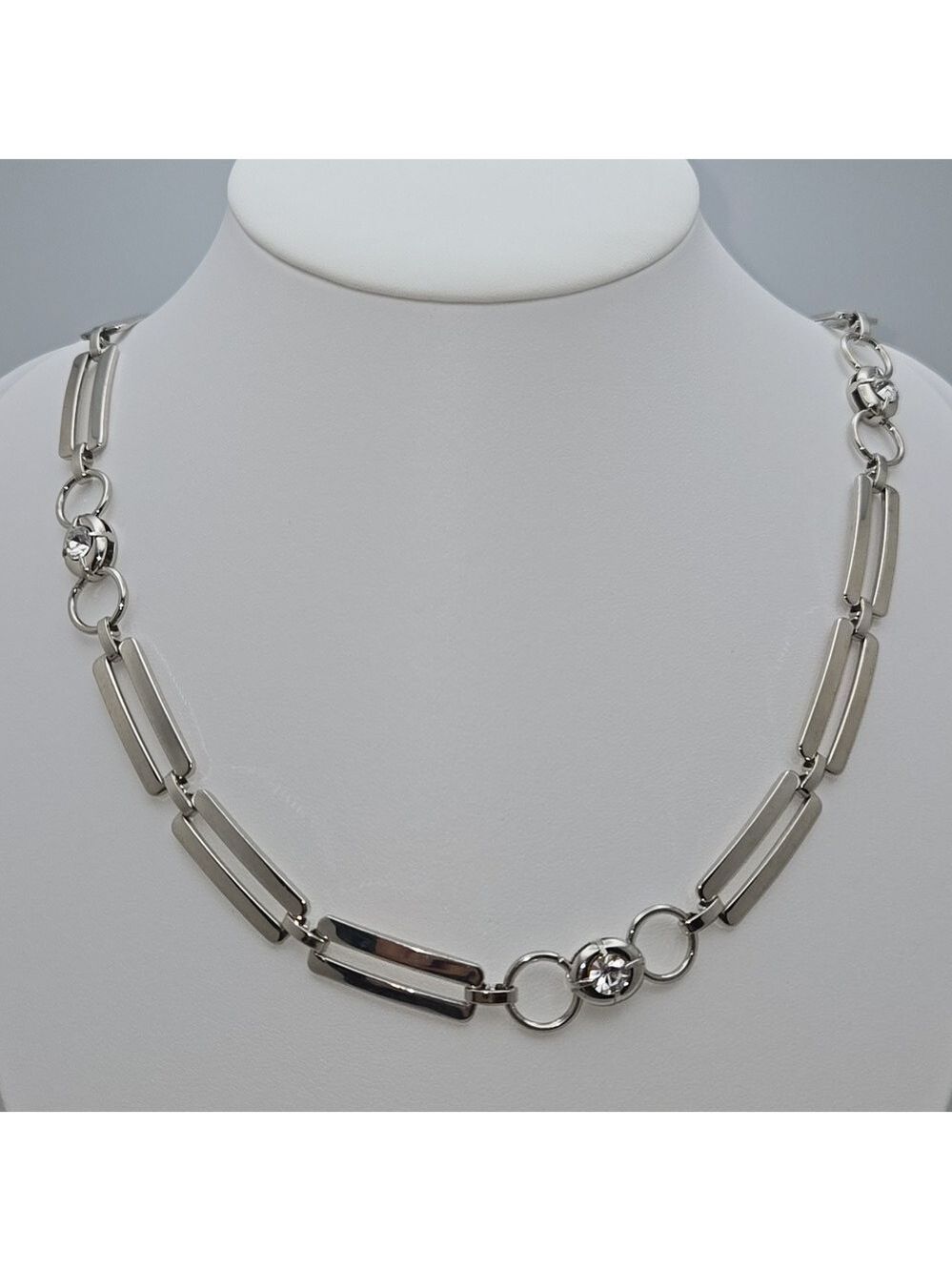✨2/$10✨ Silver Necklace with Large Links and Rhinestones for Casual Wear 27.5''